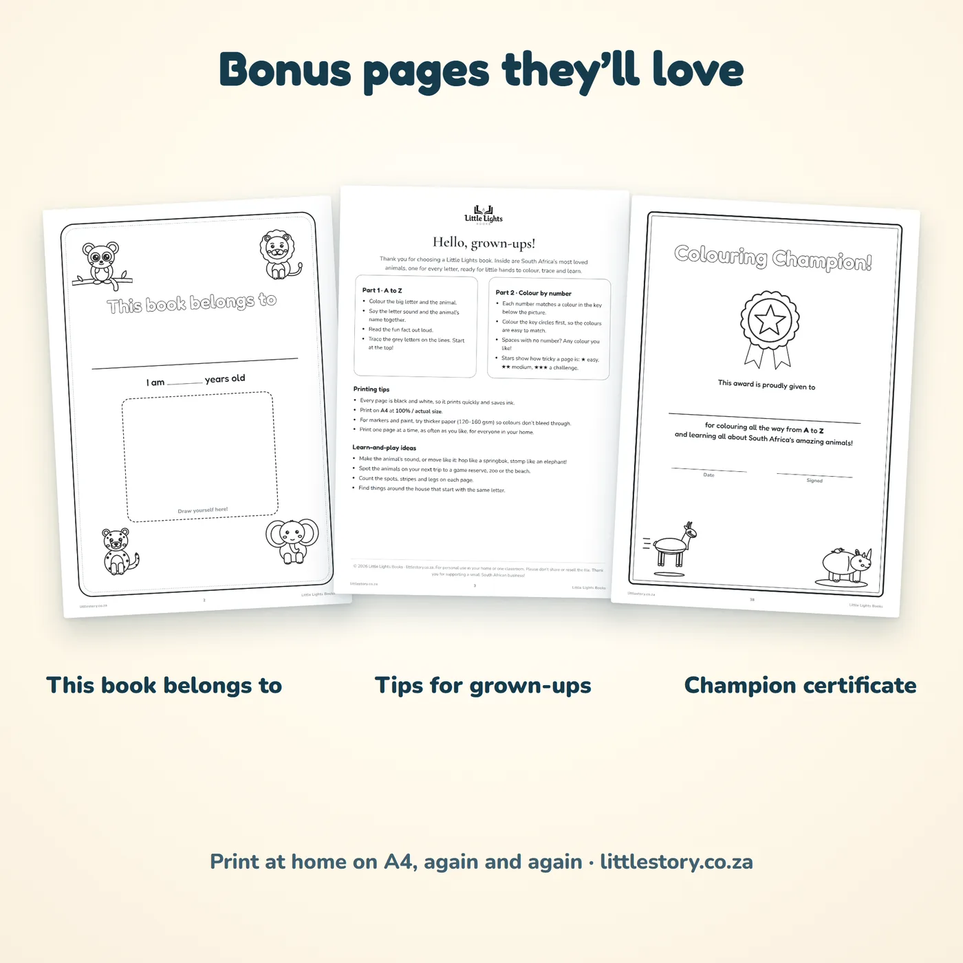 Bonus pages and certificate